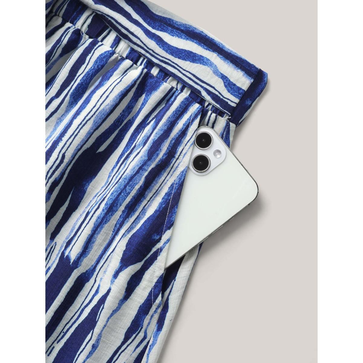 Plus Size Nautical Stripes Belted Tiered Maxi Skirt Women Navy Loose No stretch Side seam pocket Belt Vacation Skirts BloomChic 26/4X Product Image
