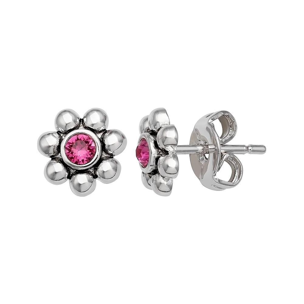 Brilliance Fine Silver-Plated Crystal Flower Birthstone Stud Earrings, Women's, Silver Tone February Product Image