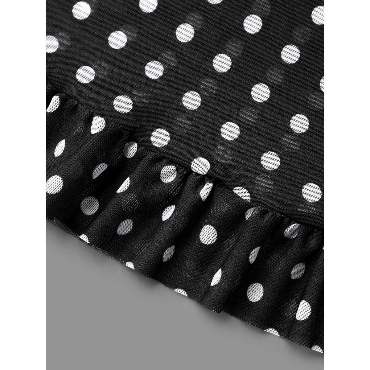 Plus Size Polka Dot Ruffled Hem Belted Swim Dress Women's Swimwear Black Beach Bodycon Overlap Collar High stretch Curve Swim Dresses BloomChic 28/5X Product Image