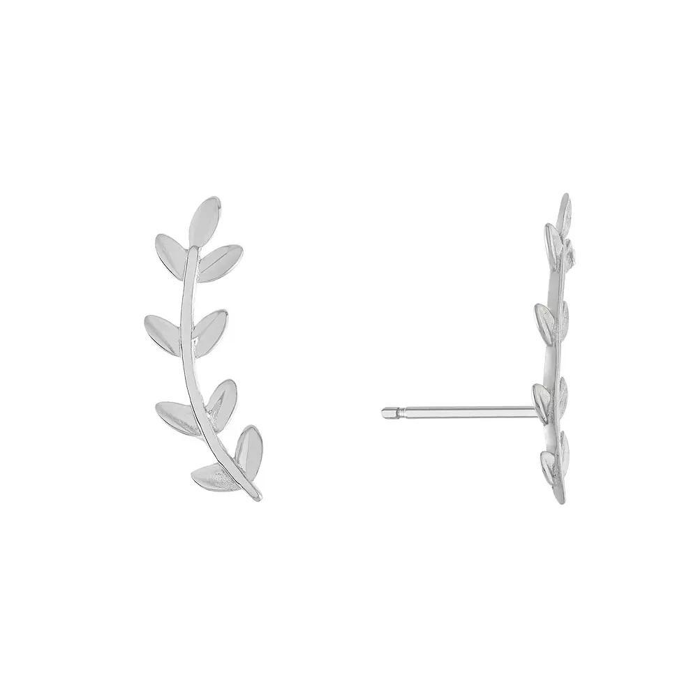 Main And Sterling Sterling Silver Small Leaf Ear Crawler Fan Stud Earrings, Women's Product Image