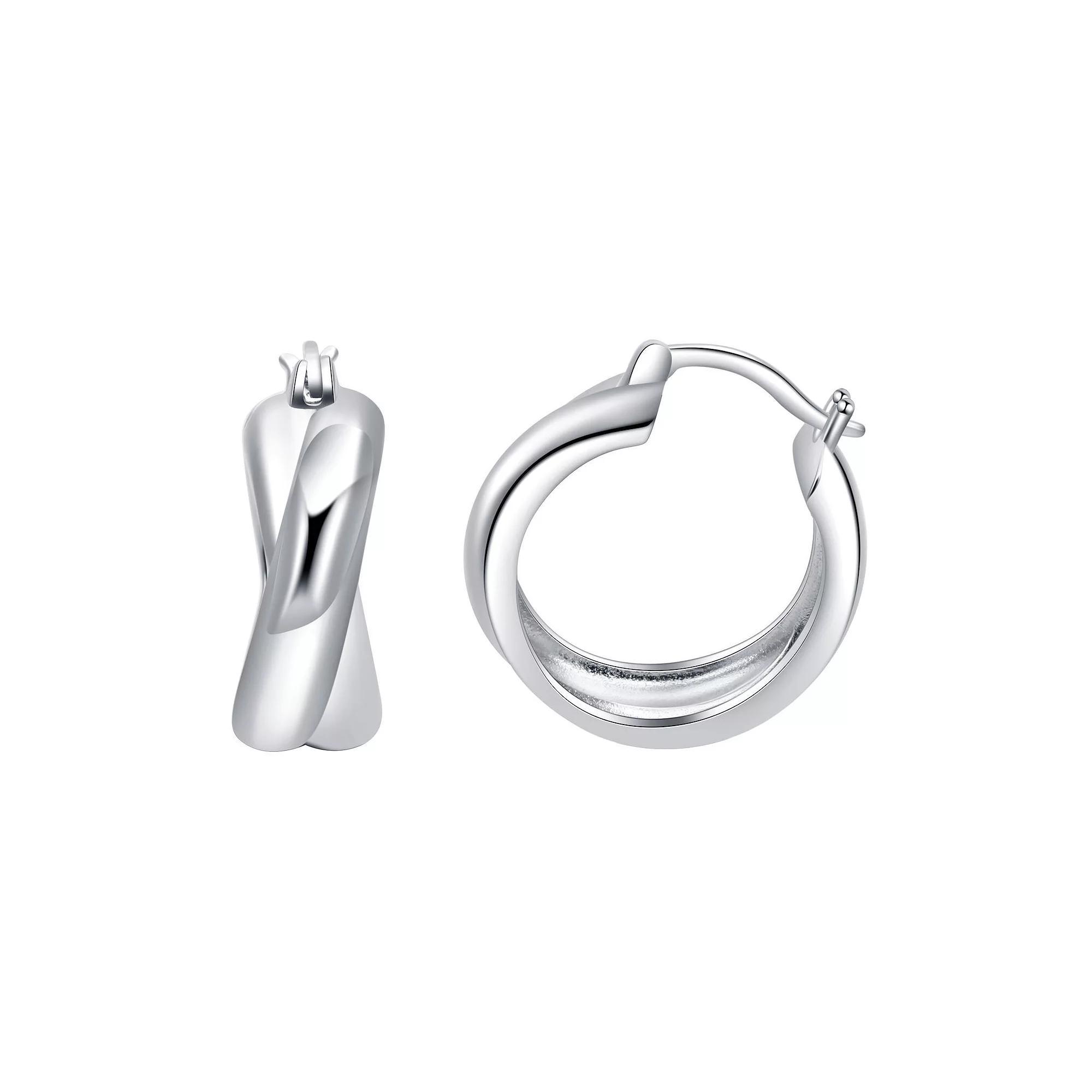 Eco Silver Luxe Sterling Silver Polished Crossover Hoop Earrings, Women's Product Image