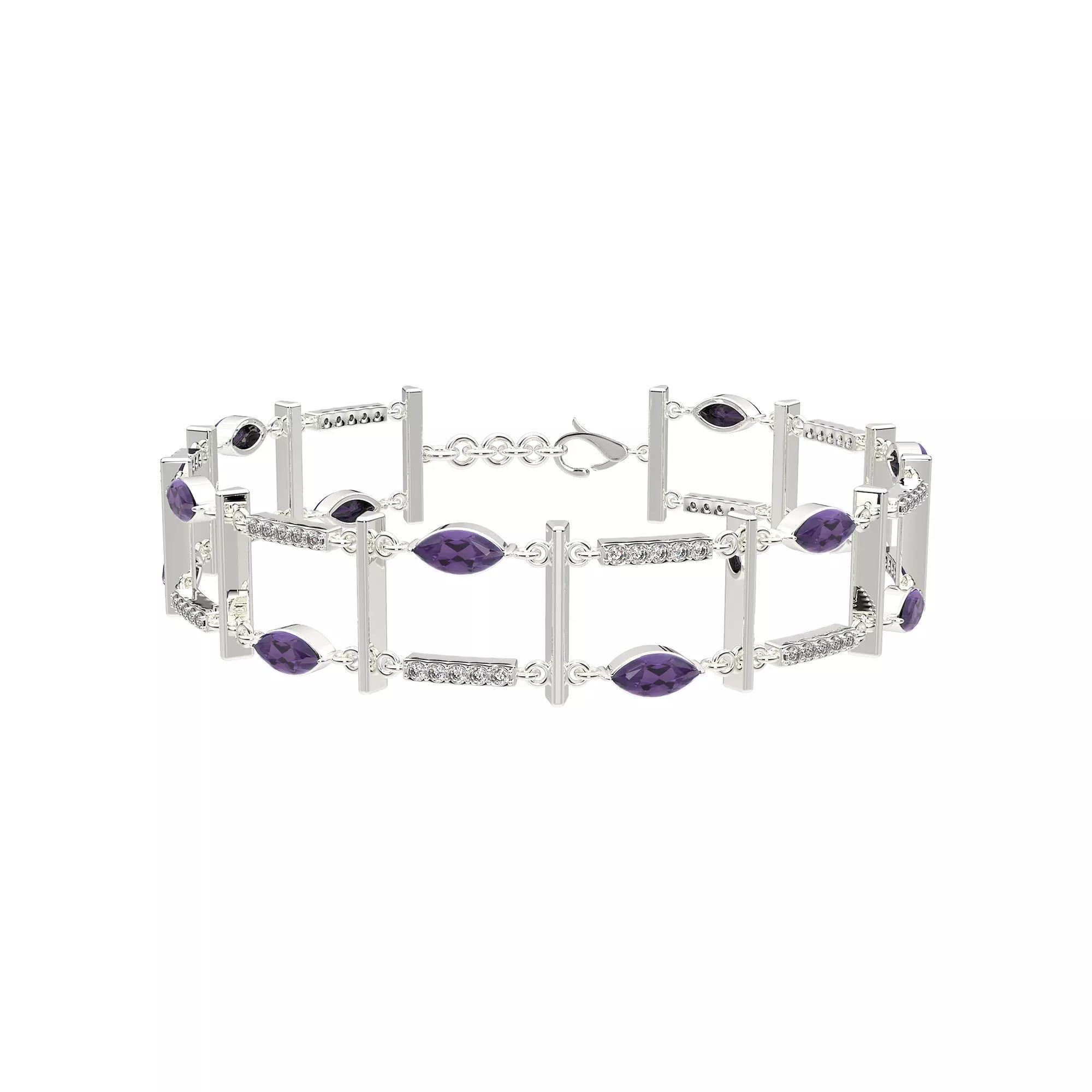 Sterling Silver Amethyst & White Topaz Layer Bracelet, Women's, Size: 7.25" Product Image