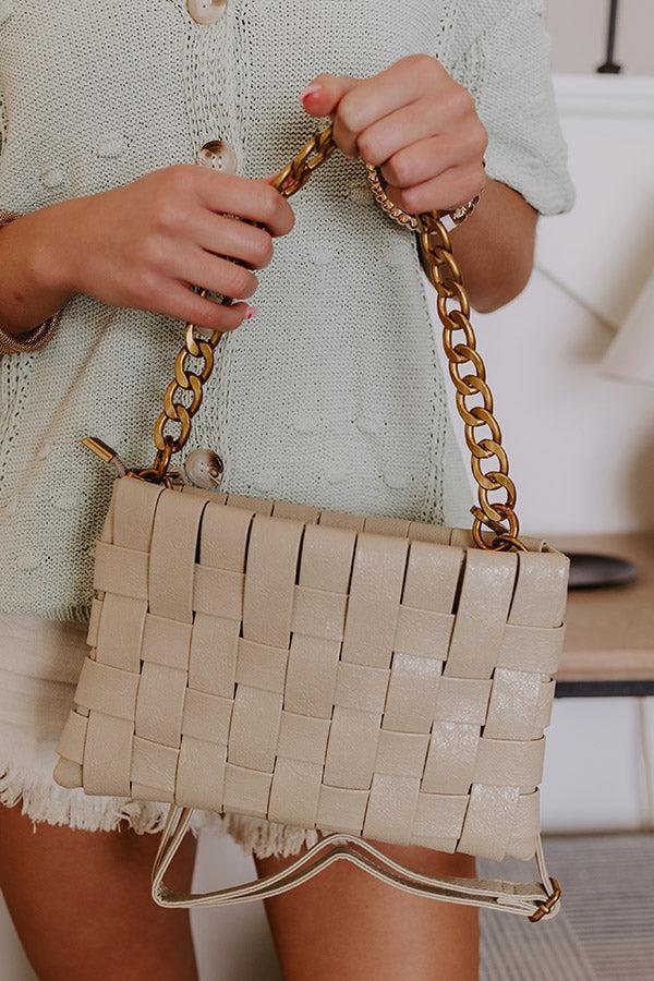 Mimie Vegan Leather Woven Crossbody Bag in Beige Product Image