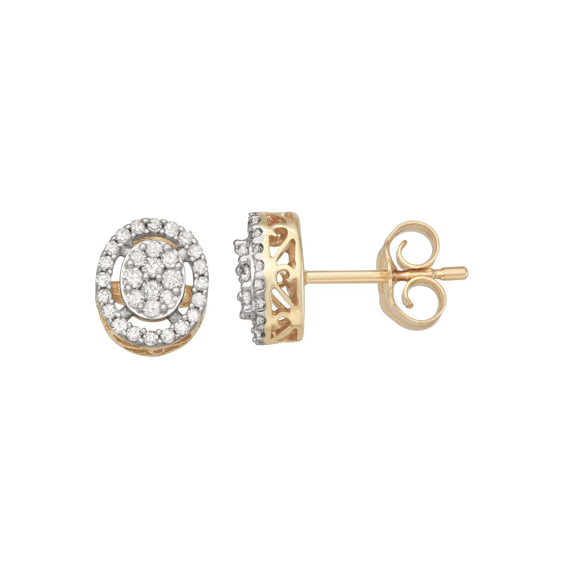 HDI 10k Gold 1/4 Carat T.W. Diamond Oval Cluster Stud Earrings, Women's Product Image