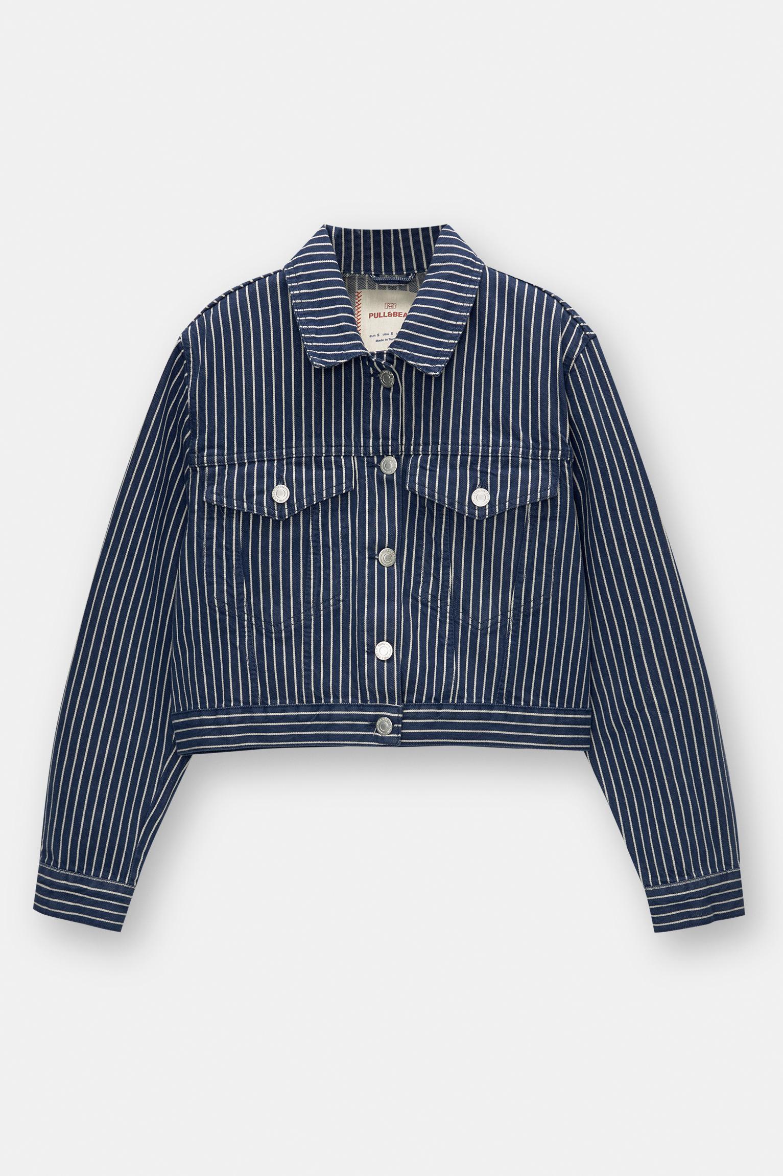 Oversized striped denim jacket Product Image