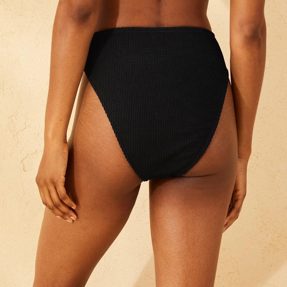 Womens Pucker Textured High Waist Extra High Leg Extra Cheeky Bikini Bottom - Wild Fable Black XS: Recycled Polyester, Pull-On, Knit Product Image