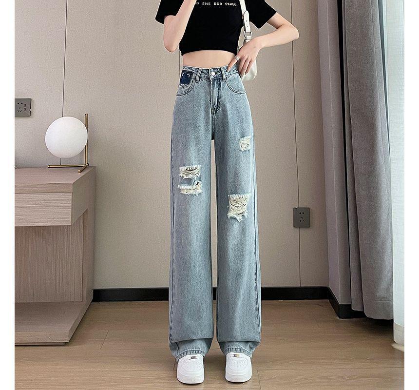 High Rise Washed Wide Leg Jeans (Various Designs) Product Image