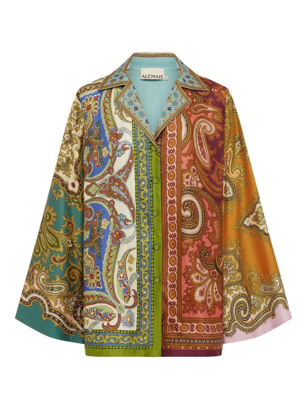 graphic-pattern silk blouse Product Image