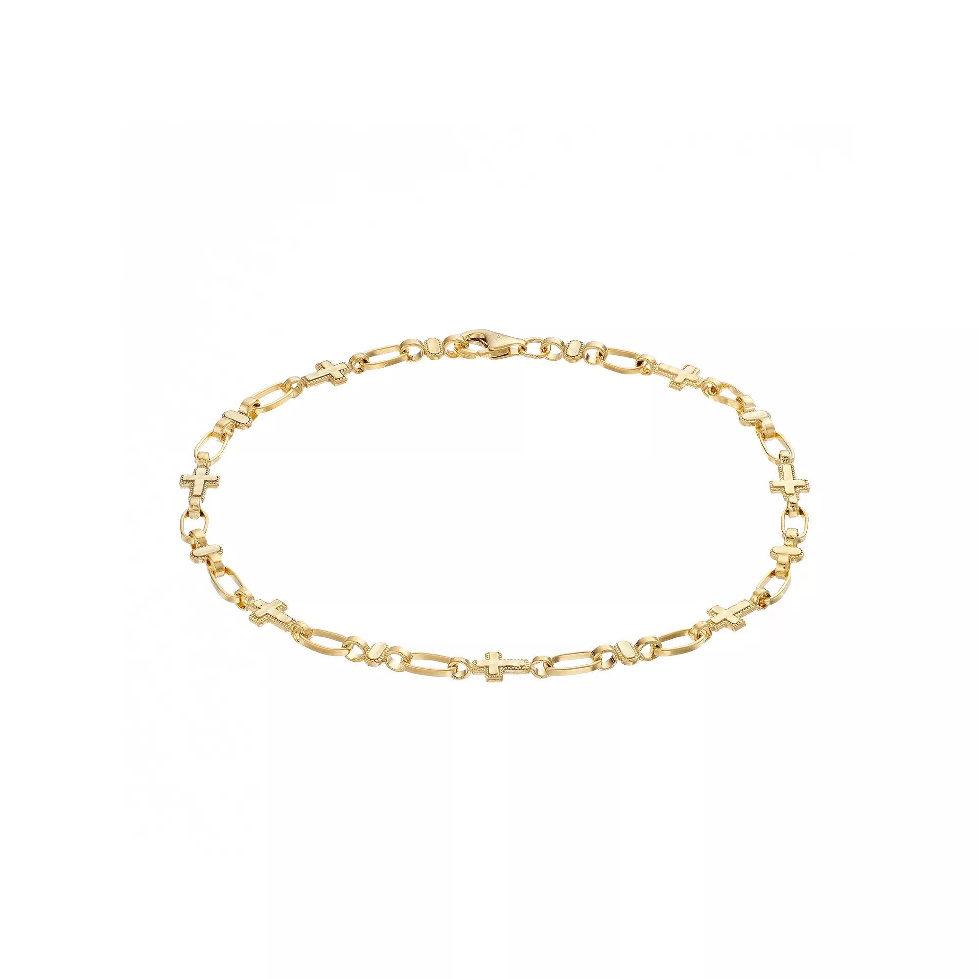 Kristen Kesho Sterling Silver Oval & Cross Link Bracelet, Women's, Size: 7.5", Gold Tone Product Image