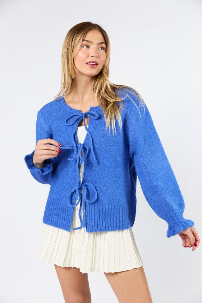 Versatile Feelings Blue Reversible Tie Detail Sweater Cardigan Product Image