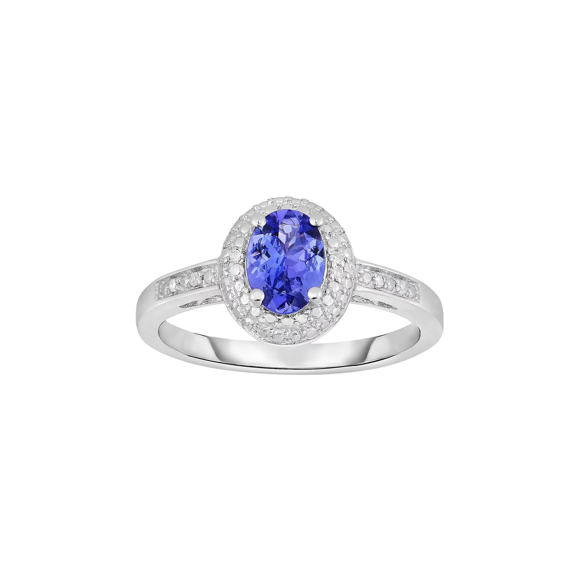 Tanzanite and Diamond Accent Sterling Silver Halo Ring, Women's, Size: 7, Blue Product Image
