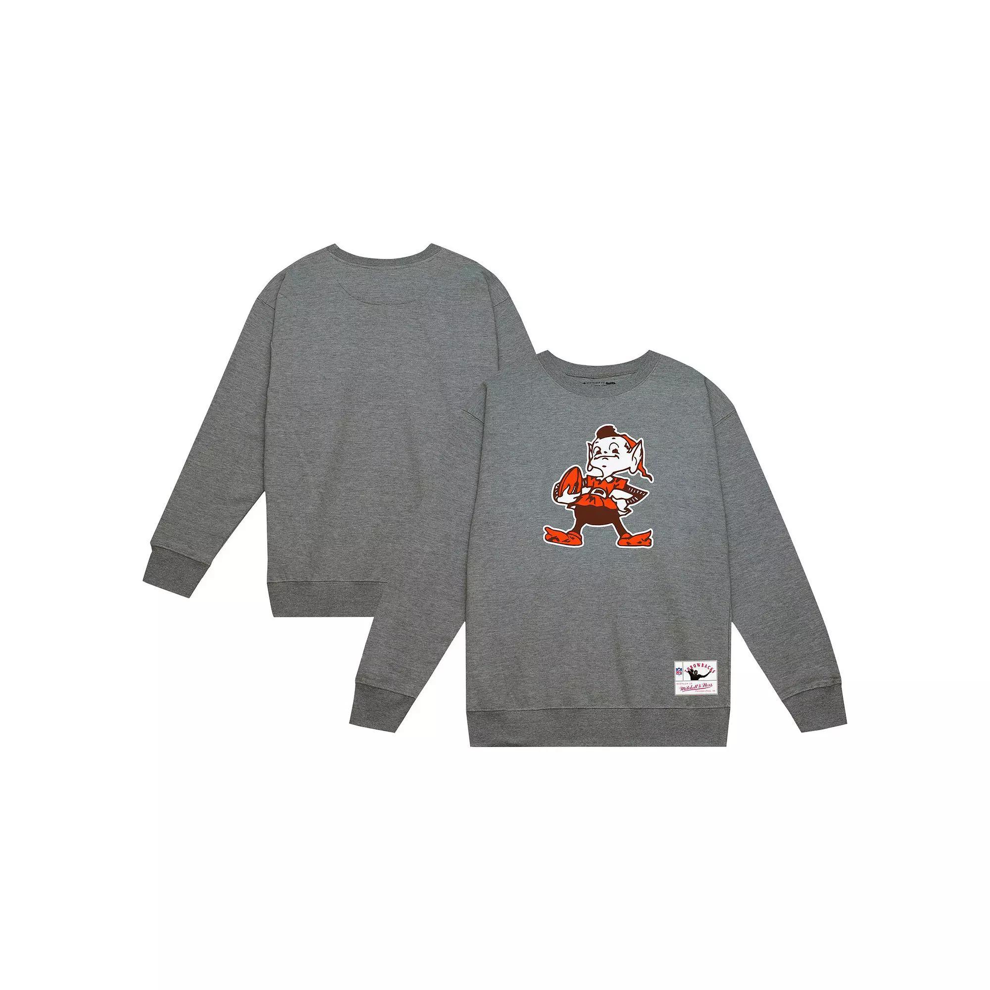 Men's Mitchell & Ness Heather Gray Cleveland Browns Basic Fleece Pullover Sweatshirt, Size: Large, Grey Product Image