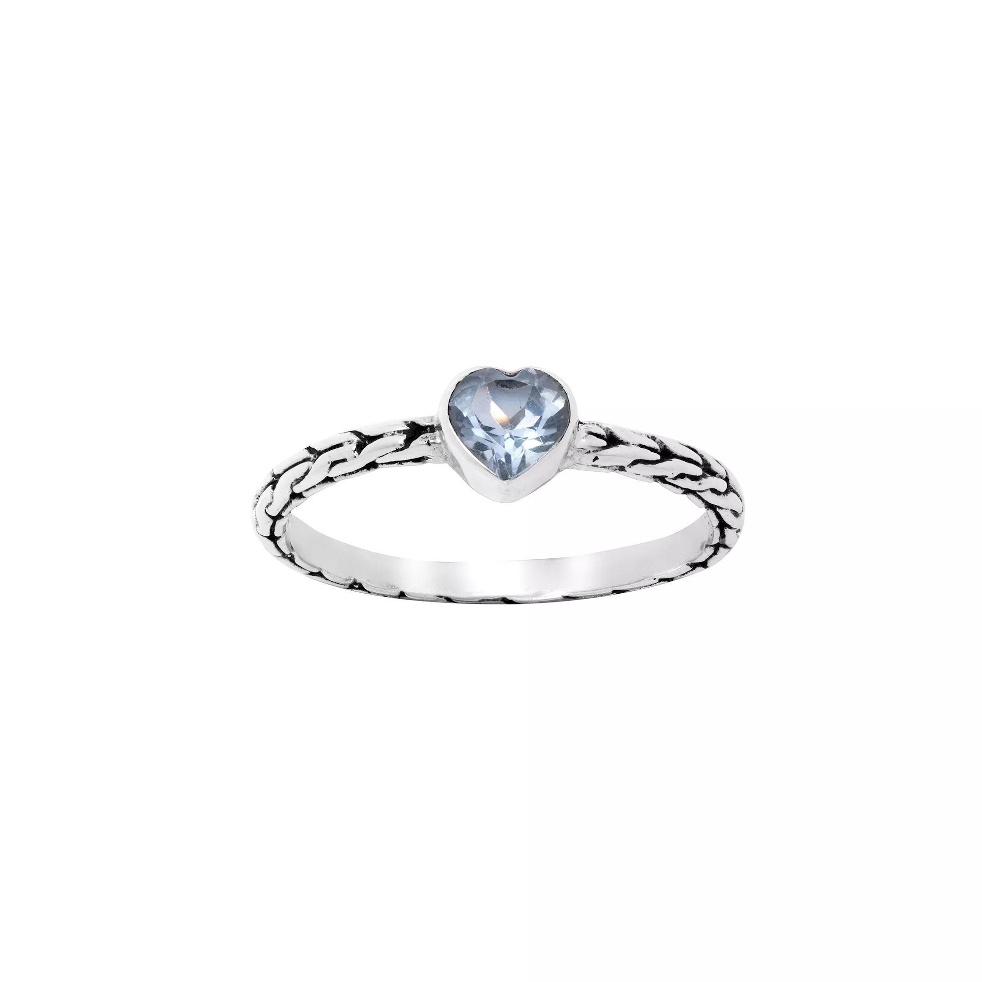 Main and Sterling Oxidized Sterling Silver Blue Topaz Heart Ring, Women's, Size: 8 Product Image