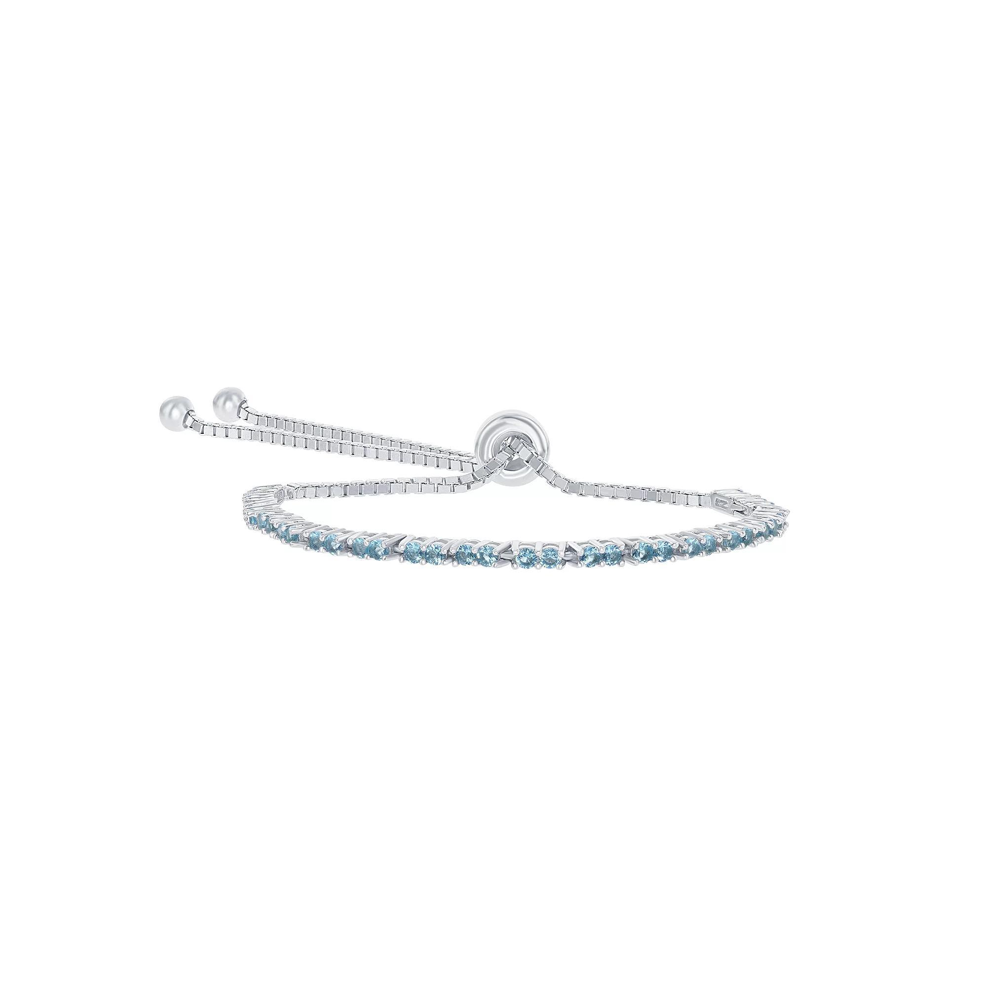 Sterling Silver 2mm Birthstone Bracelet, Women's, Size: 8", March Product Image