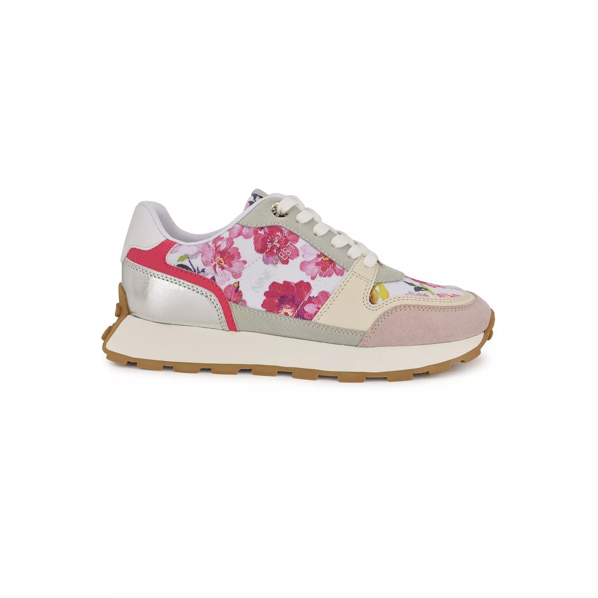 Nine West Kalah Casual Lace-Up Round Toe Sneakers, Women's, Size: 9.5, Pink Floral Team Product Image
