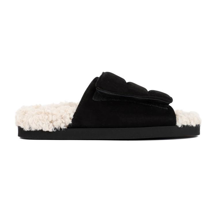 GIA BORGHINI Faux-shearling Slides In Black Product Image
