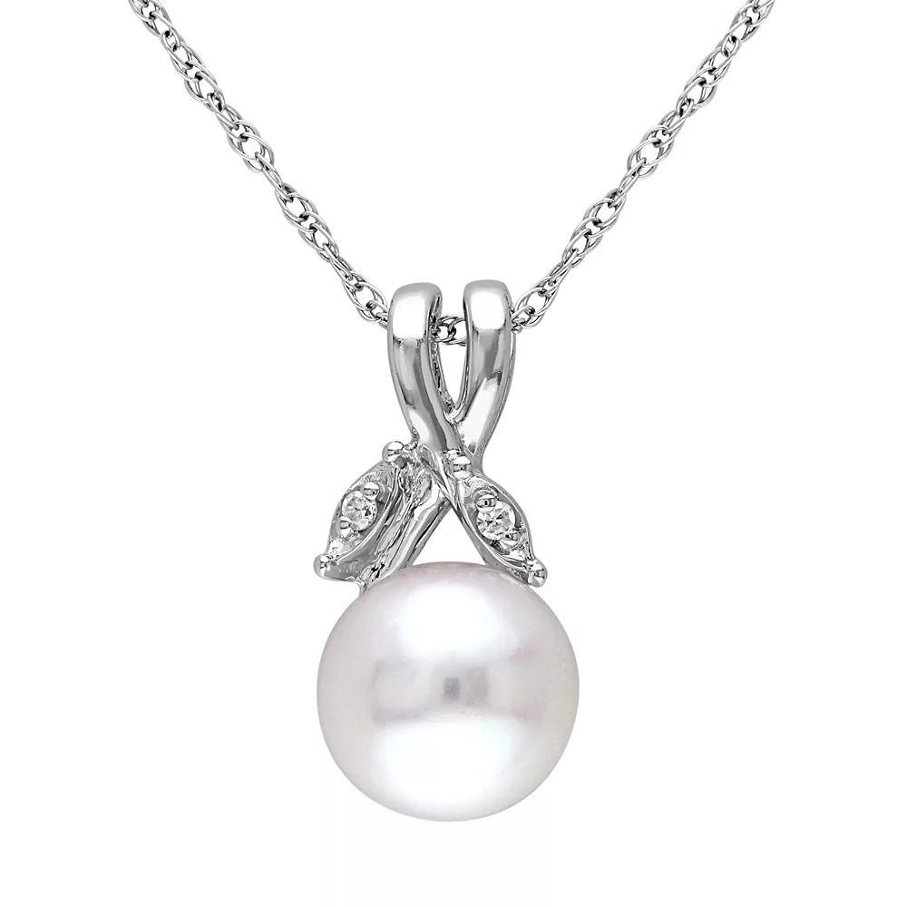 Stella Grace 10k White Gold Diamond Accent & Freshwater Cultured Pearl Pendant, Womens Product Image