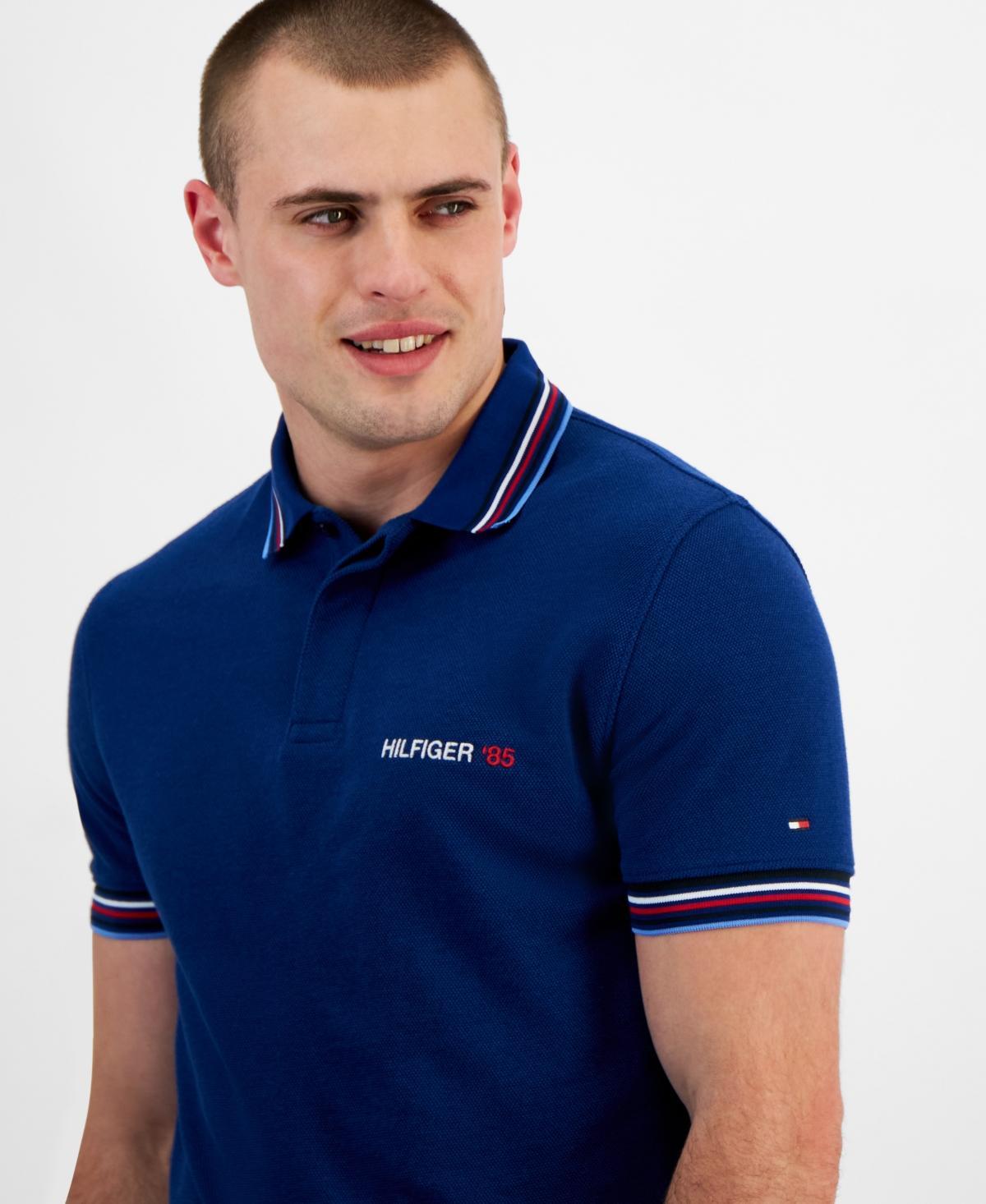 Tommy Hilfiger Mens Bubble Stitch Contrast Global Stripe Short Sleeve Polo Shirt Product Image