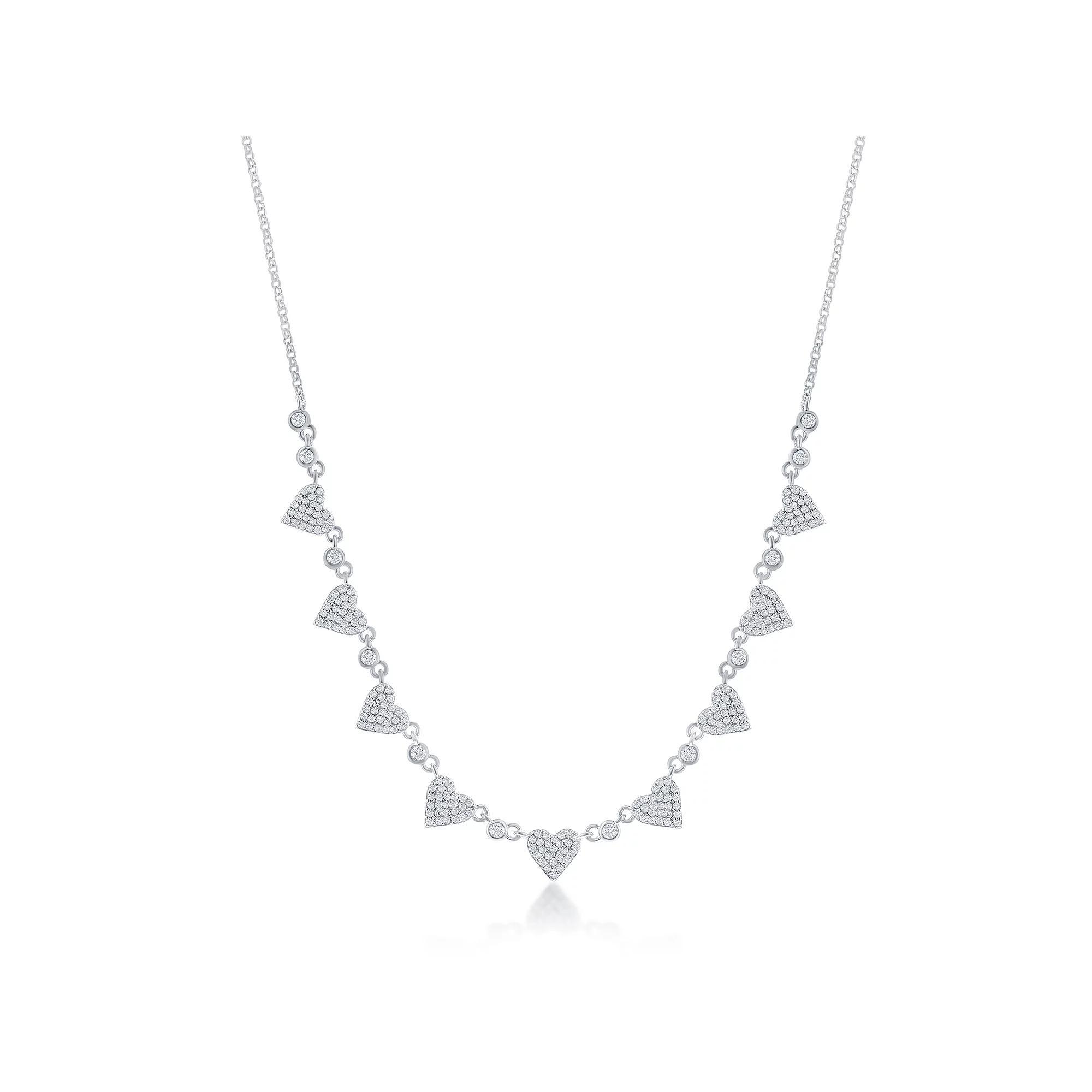 Argento Bella Sterling Silver Cubic Zirconia Heart Collar Necklace, Women's Product Image