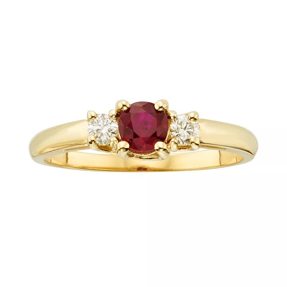 The Regal Collection 14k Gold Genuine Ruby & 1/6-ct. T.W. IGL Certified Diamond 3-Stone Ring, Womens, Red Product Image