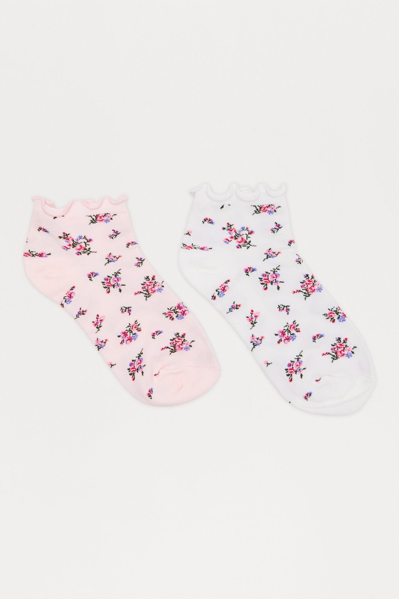 Full Bloom Floral 2 Pack Socks - White/Pink Female Product Image