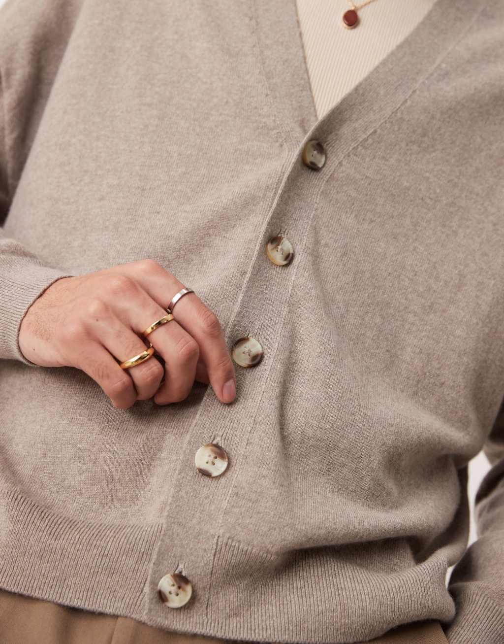 ASOS DESIGN Premium 100% cashmere oversized boxy fit cardigan in taupe Product Image