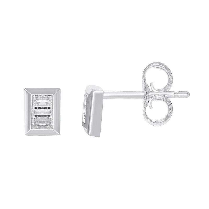 Sterling Silver 1/8 Carat T.W. Diamond Rectangle Stud Earrings, Women's, Gold Tone Product Image