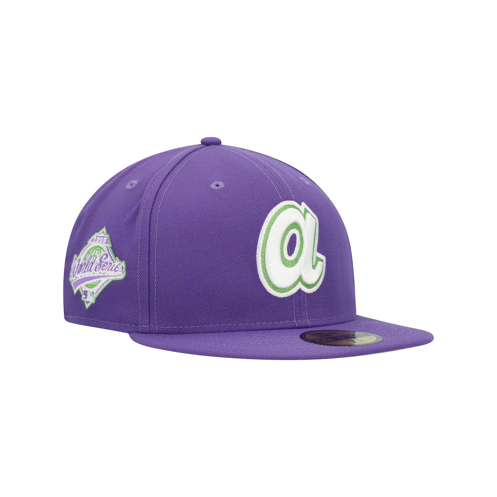 Men's New Era Purple Atlanta Braves Lime Side Patch 59FIFTY Fitted Hat, Size: 7 1/8 Product Image