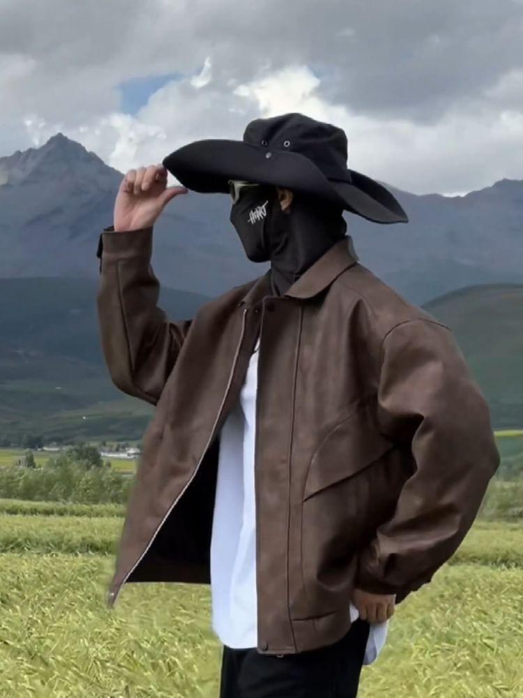 Faux Leather Zip Jacket Product Image