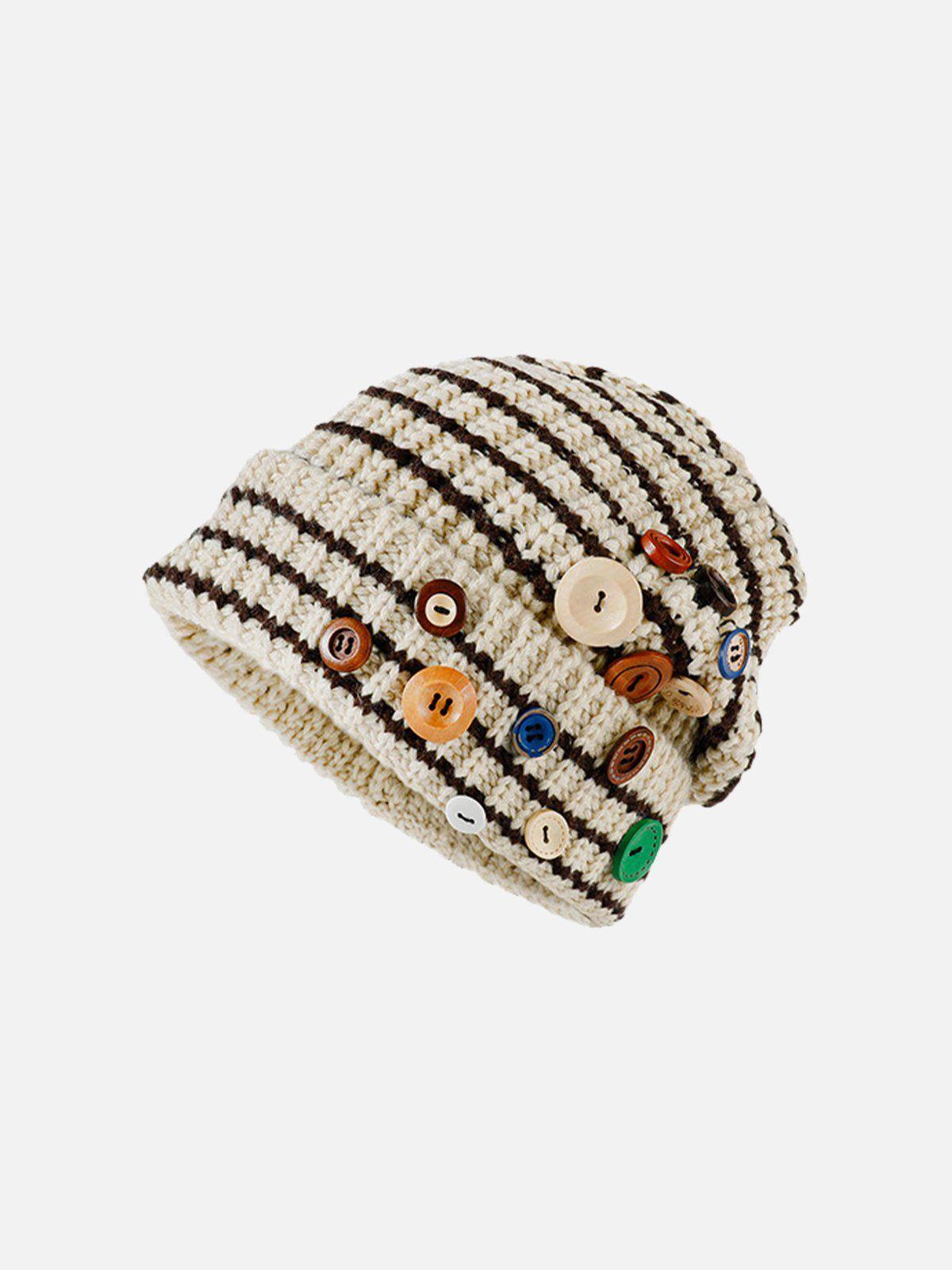 Stripe Button Knit Beanie Product Image