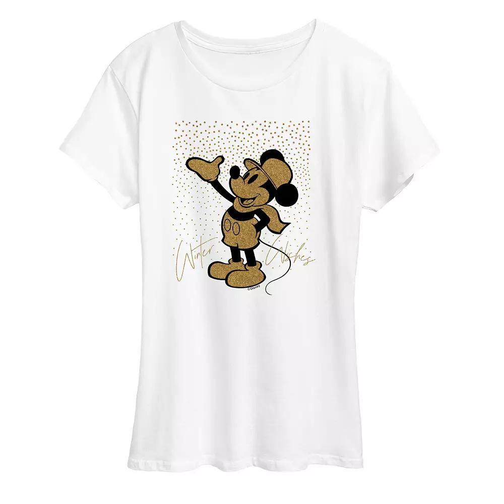 Disneys Mickey Mouse Womens Winter Wishes Sparkle Graphic Tee, Girls Product Image