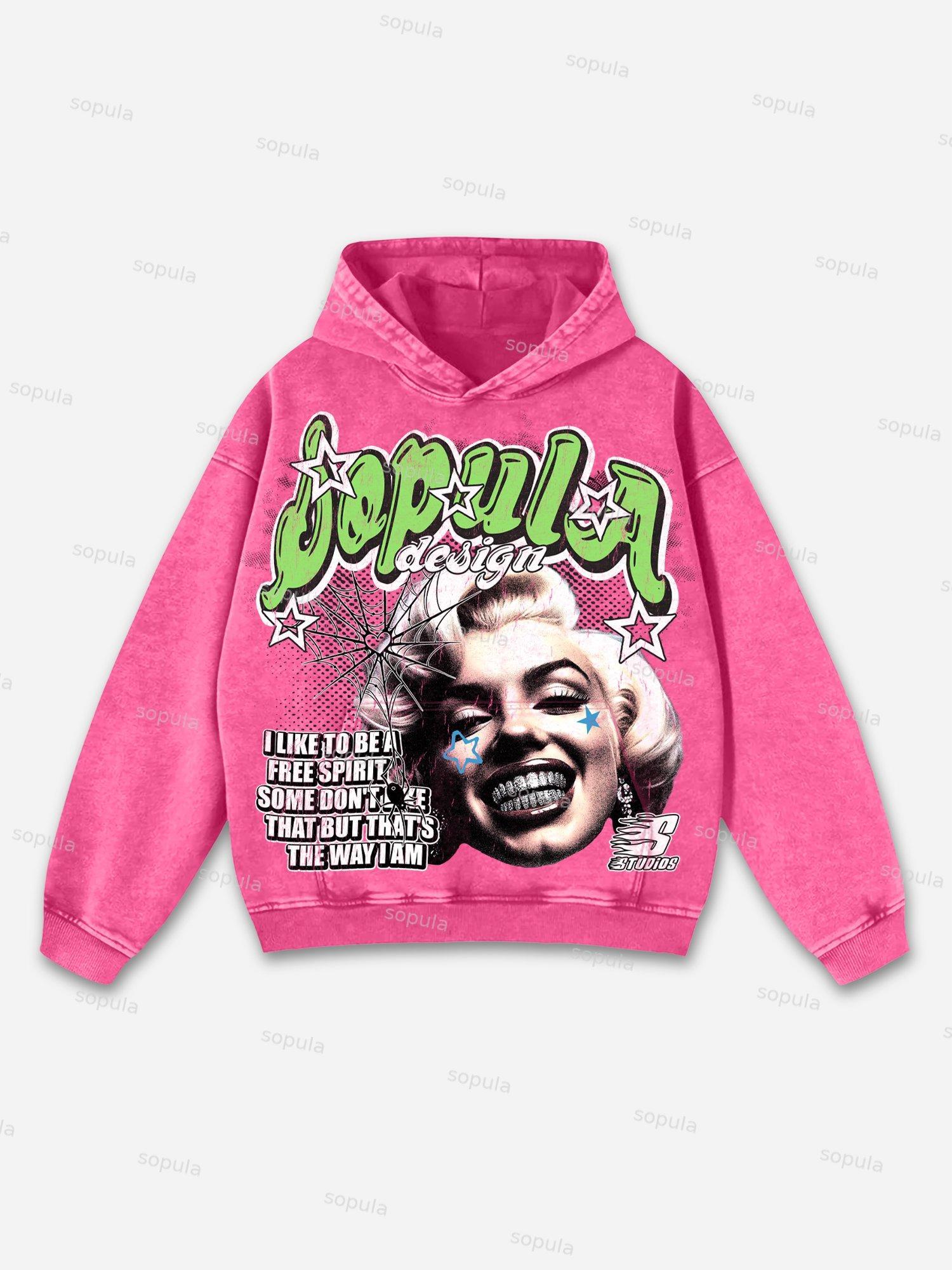 From Street Marilyn Monroe Character Graphic Washed Hoodie Product Image