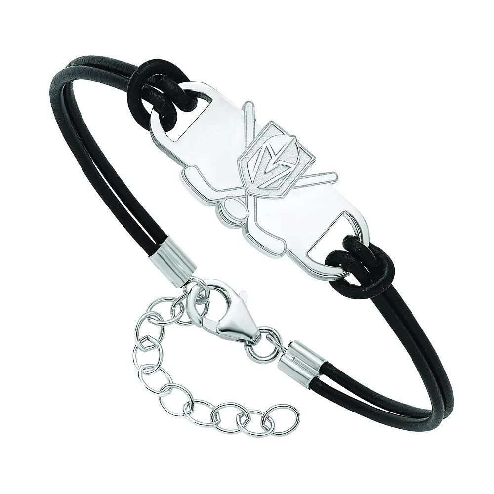 LogoArt Sterling Silver Las Vegas Golden Knights Black Leather Bracelet, Women's, Size: 7" Product Image