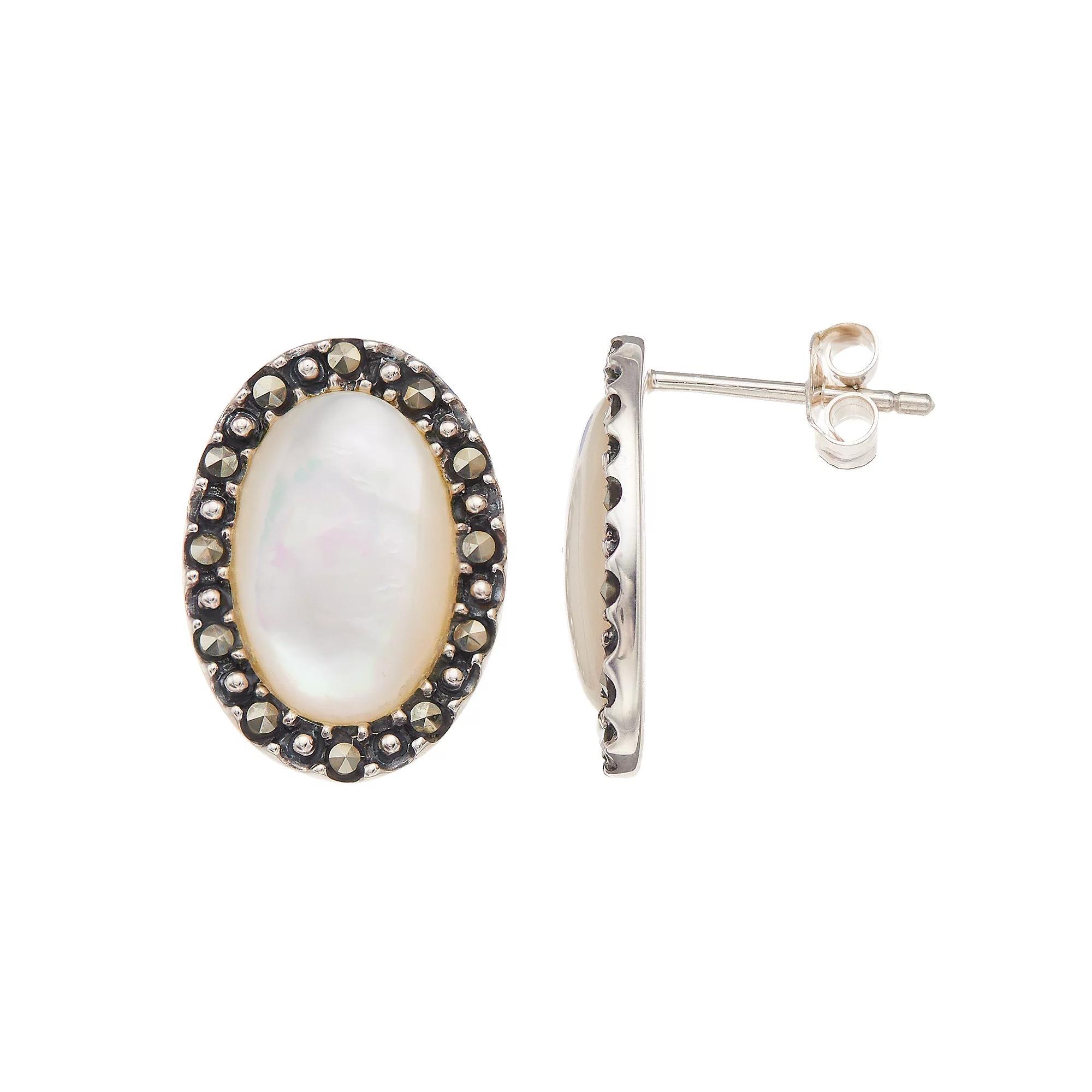 Tori Hill Marcasite & Mother of Pearl Oval Studs, Women's, Silvertone Product Image