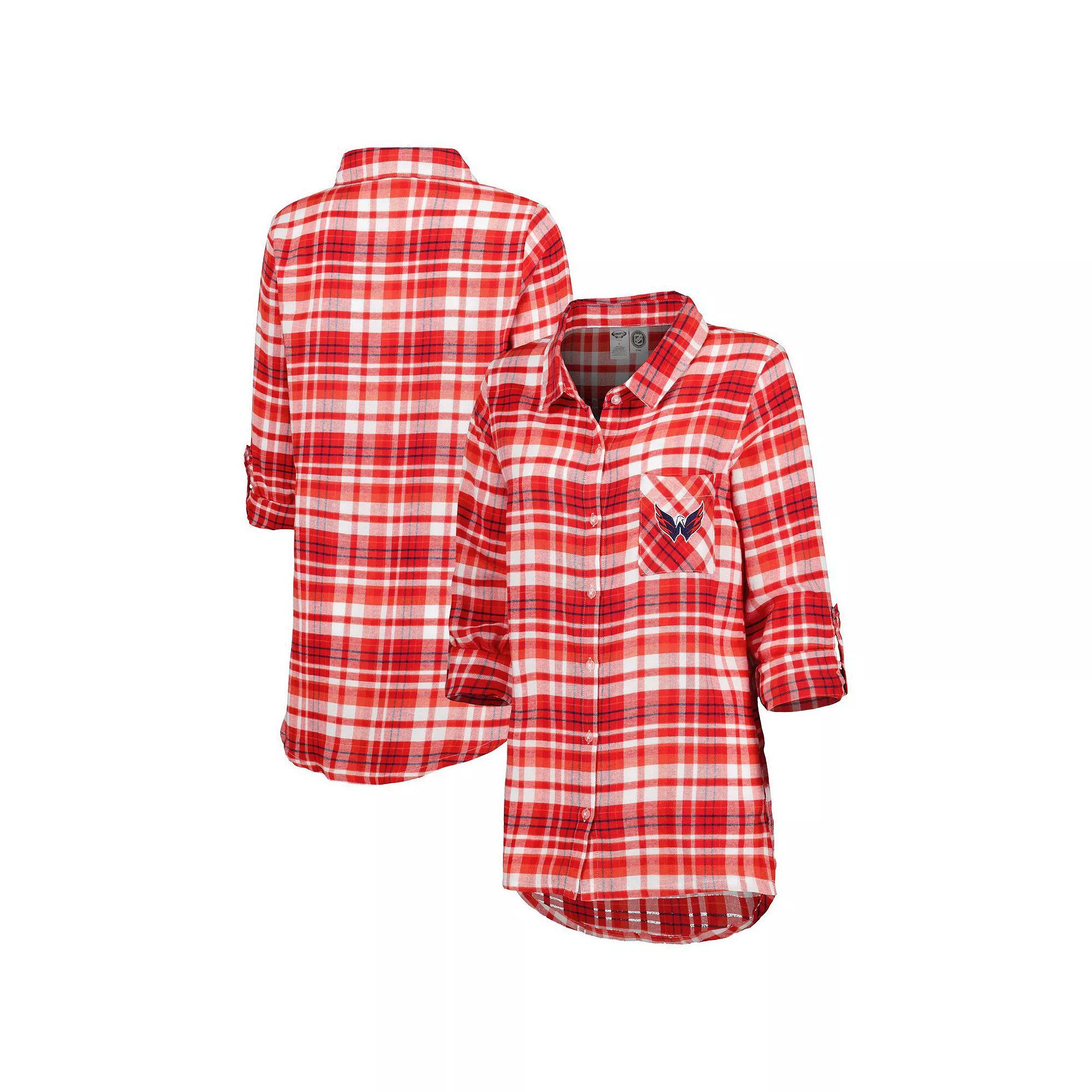 Women's Concepts Sport Red Washington Capitals Mainstay Flannel Full-Button Long Sleeve Nightshirt, Size: Small Product Image
