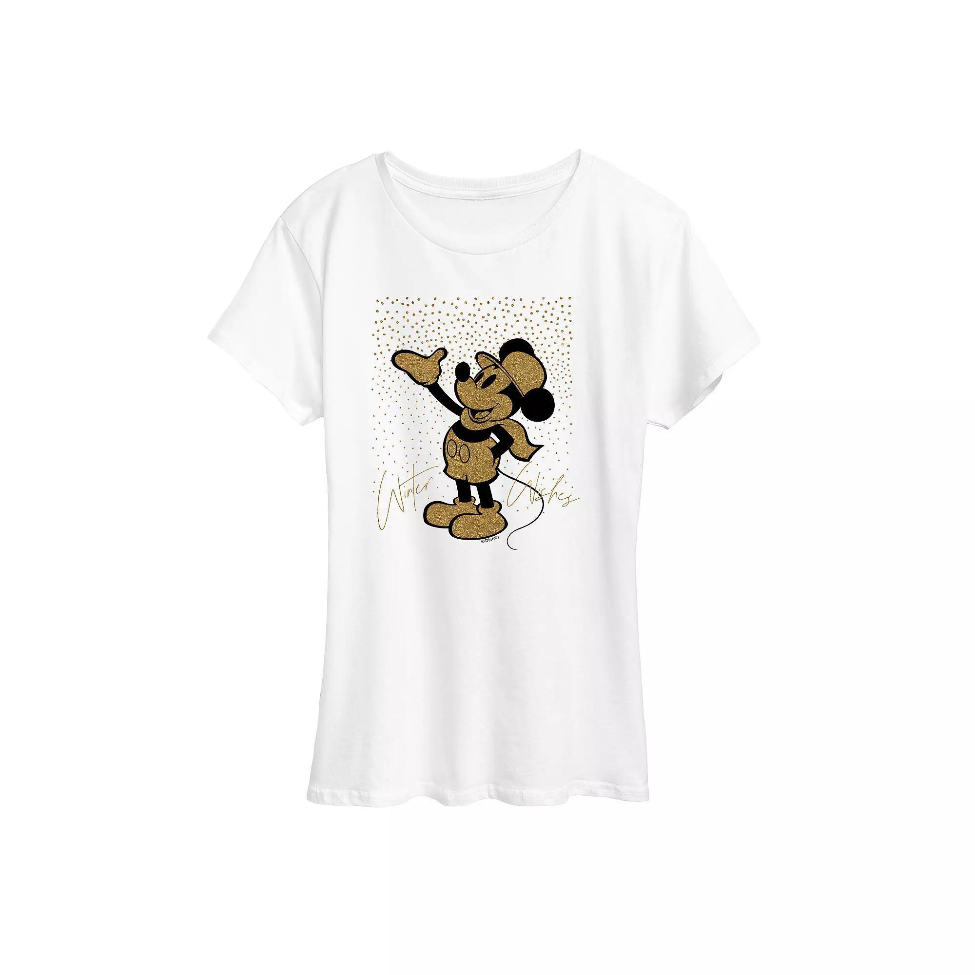 Disneys Mickey Mouse Womens Winter Wishes Sparkle Graphic Tee, Girls Product Image