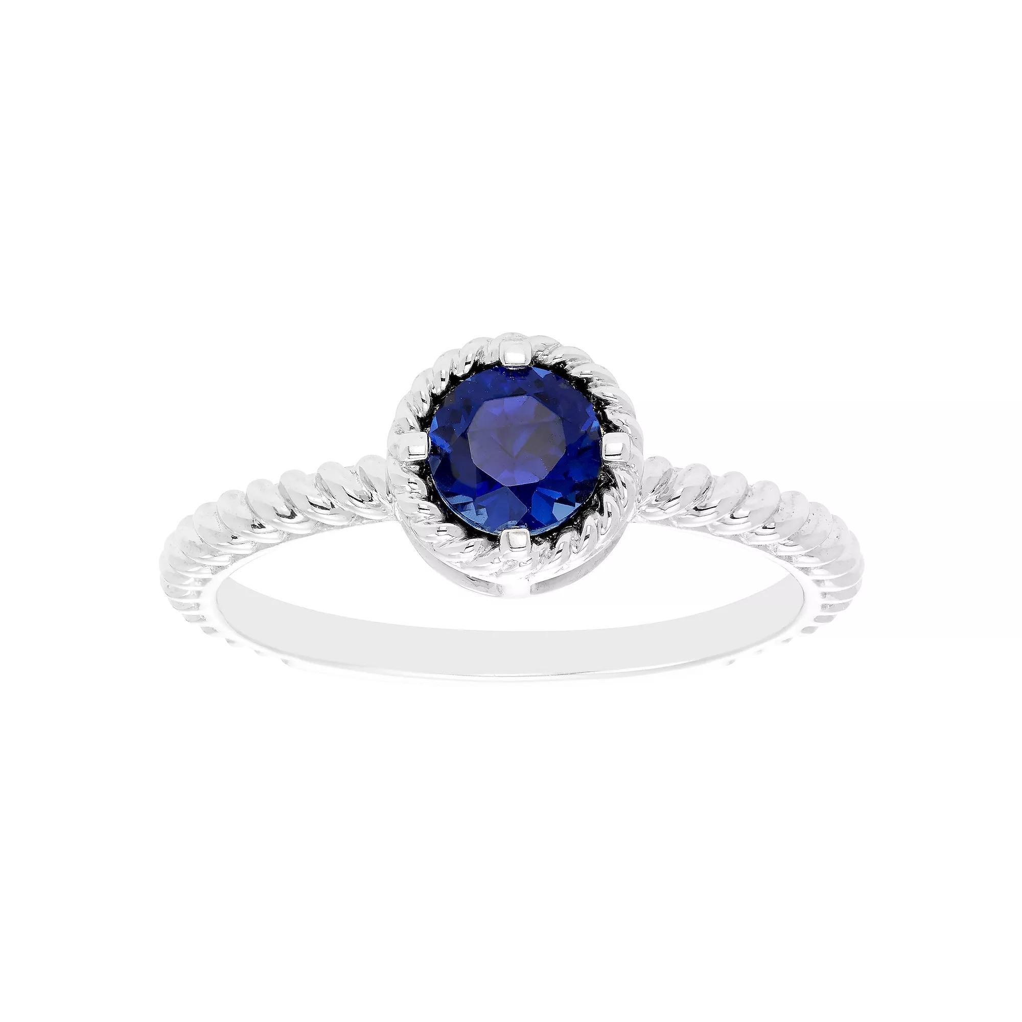 Boston Bay Diamonds Sterling Silver Lab-Grown Blue Sapphire Rope Halo Stacking Ring, Women's, Size: 5 Product Image