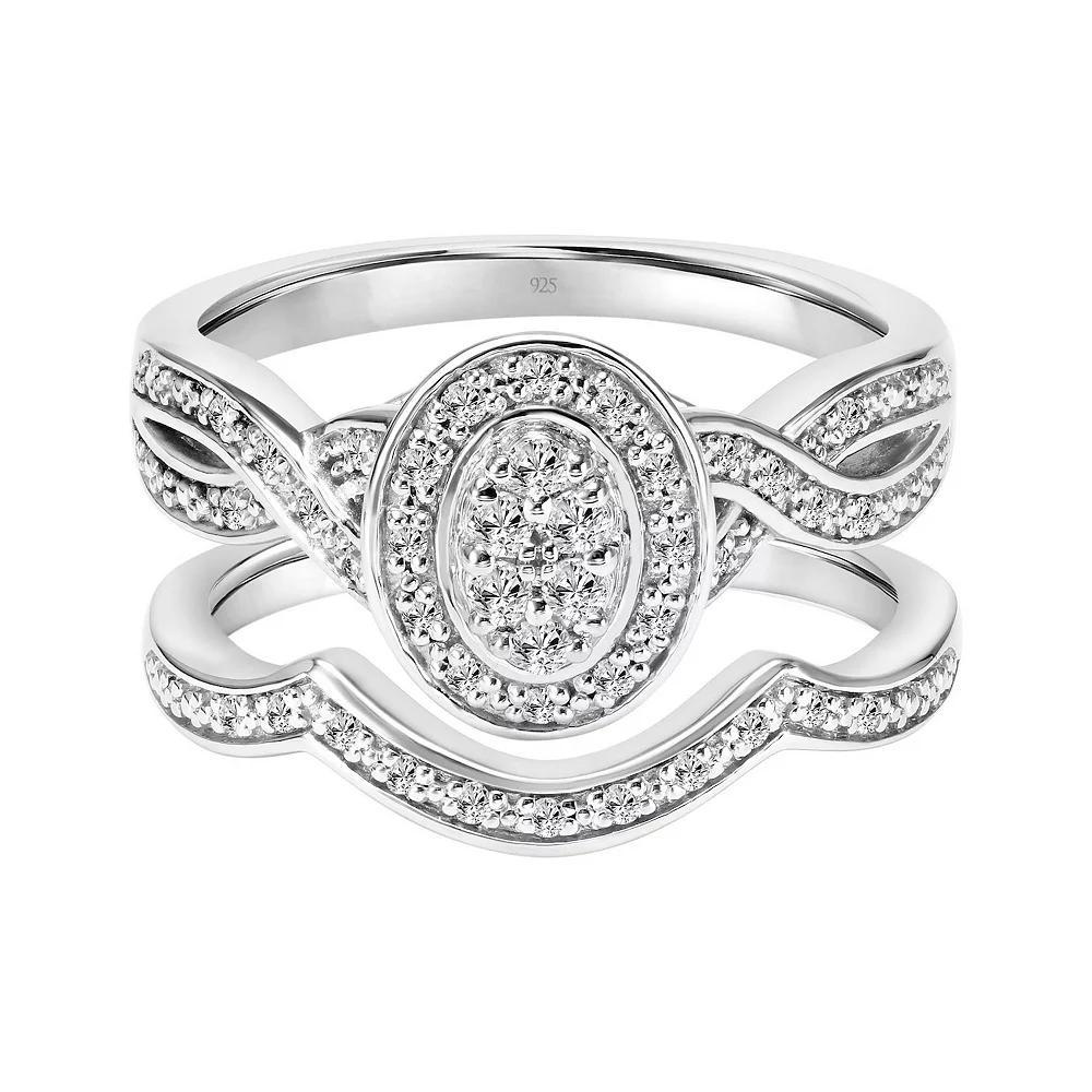 Love Always Sterling Silver 1/4 Carat T.W. Diamond Oval Cluster Halo Engagement Ring Set, Women's, Size: 9 Product Image