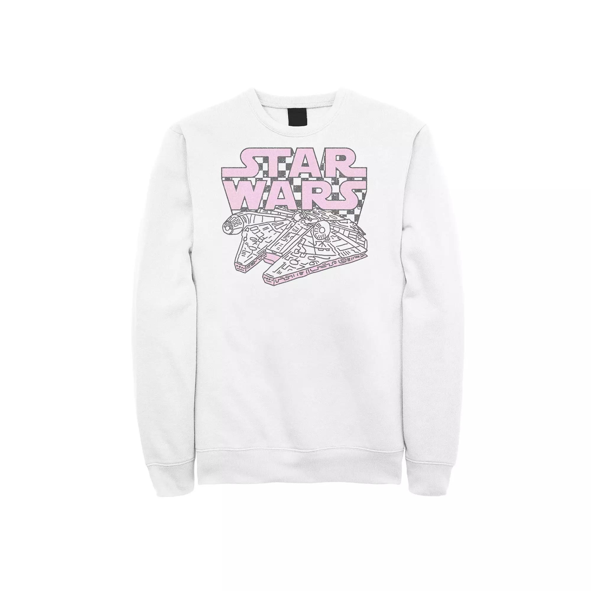 Men's Star Wars Millennium Falcon Checkered Logo Sweatshirt, Size: Medium, White Product Image