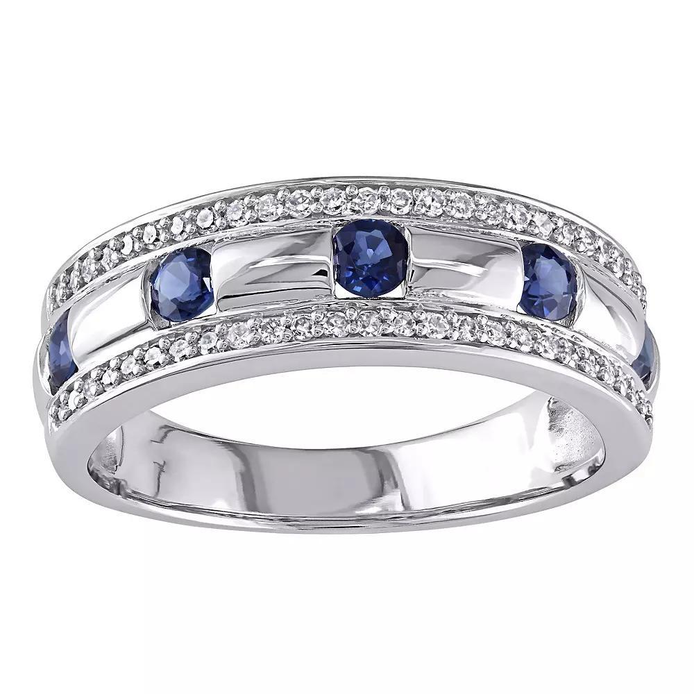 Stella Grace Men's 10k White Gold Sapphire & 1/4 Carat T.W. Diamond Wedding Band, Size: 12.50, 10k Whgold Product Image