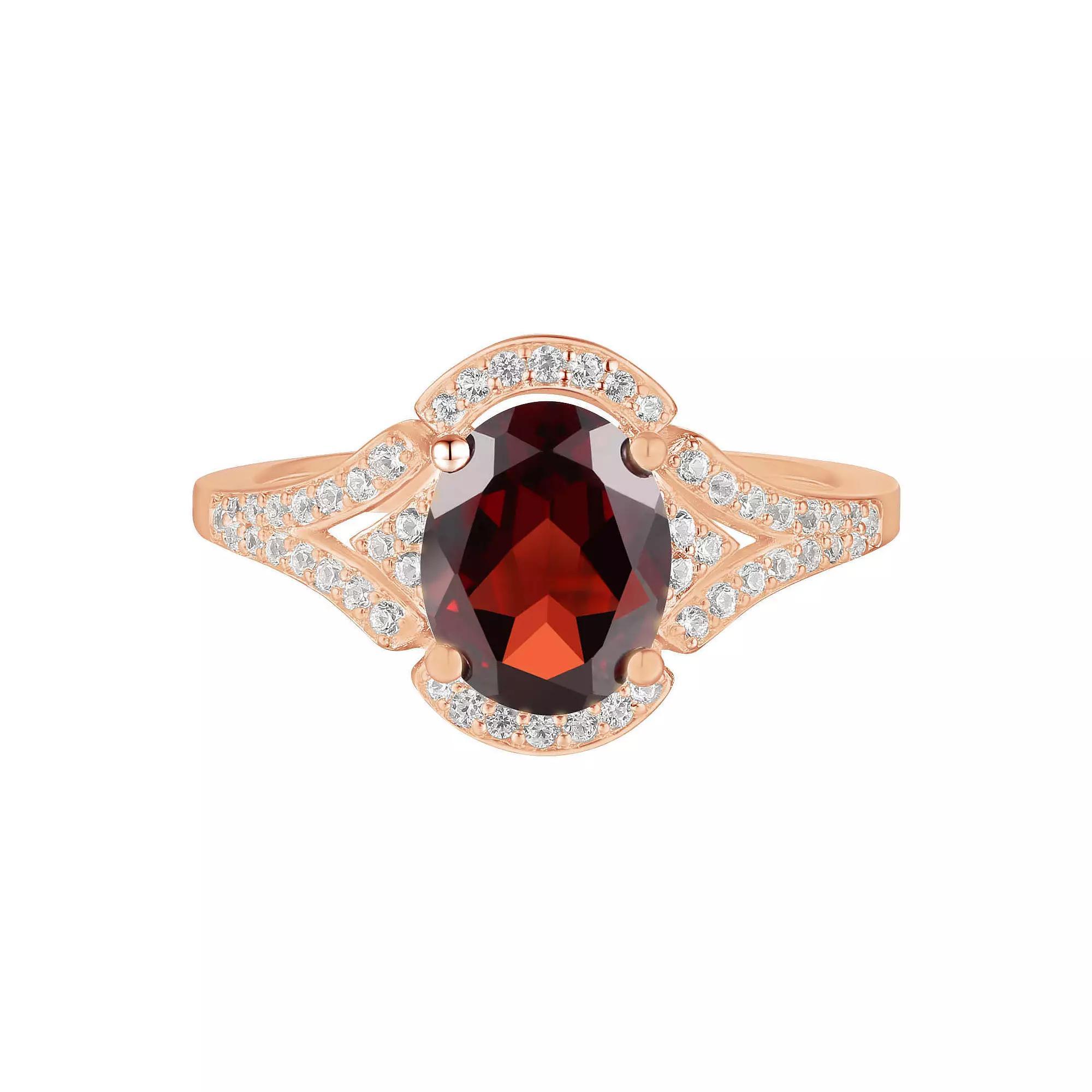 14k Rose Gold Over Silver Garnet & Lab-Created White Sapphire Ring, Women's, Size: 7 Product Image