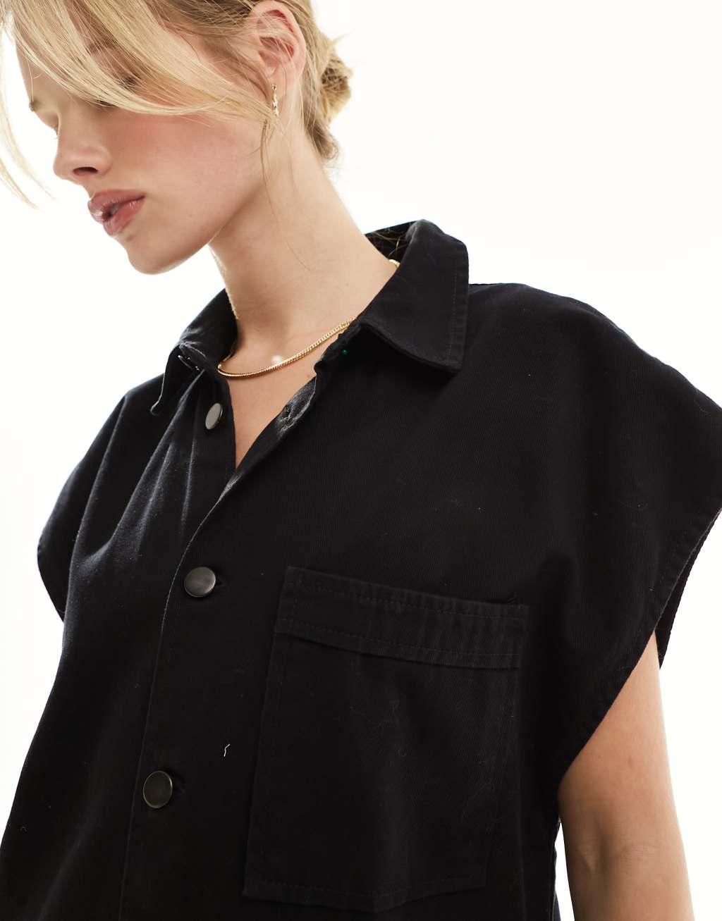 ASOS DESIGN grown on sleeve boiler suit with dropped pockets in black Product Image