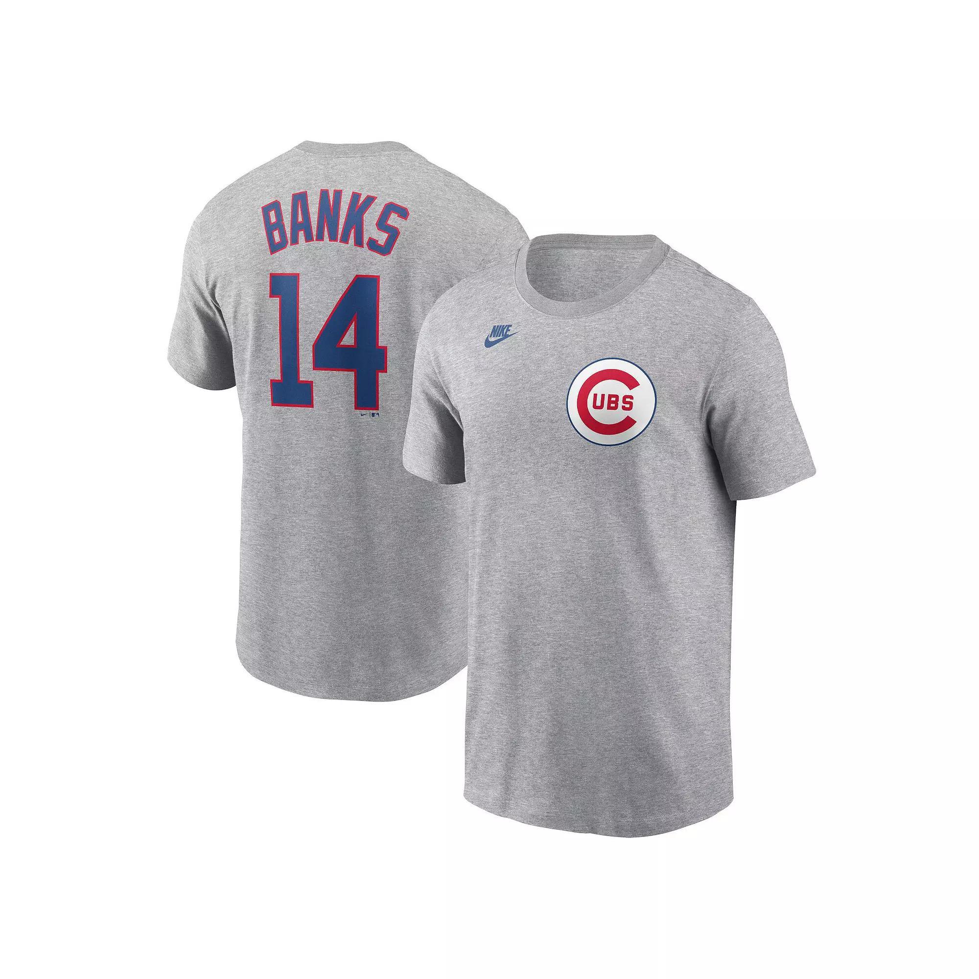 Men's Nike Ernie Banks Heather Gray Chicago Cubs Cooperstown Collection Fuse Name & Number T-Shirt, Size: Small, Grey Product Image