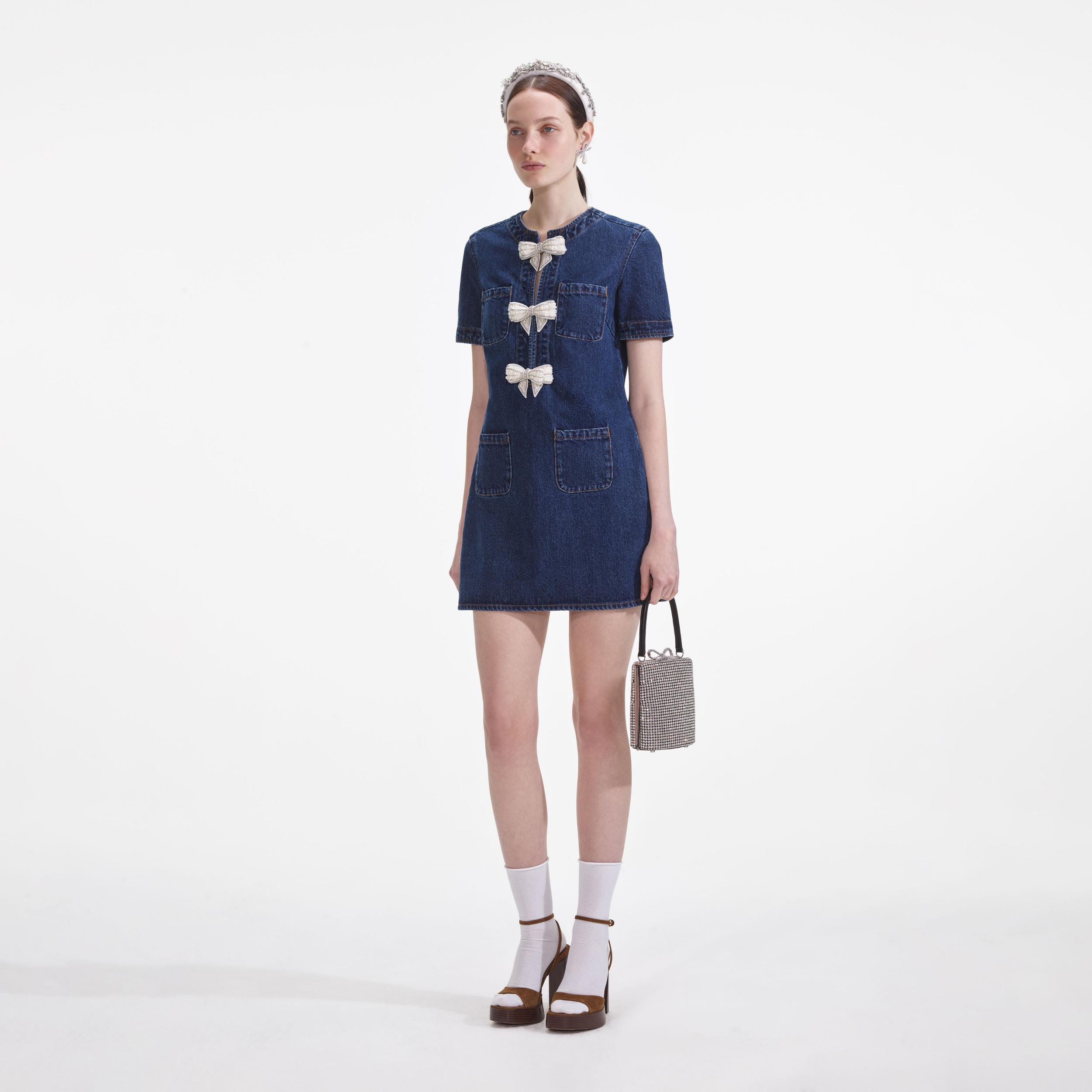 Denim Bow Mini Dress Product Image