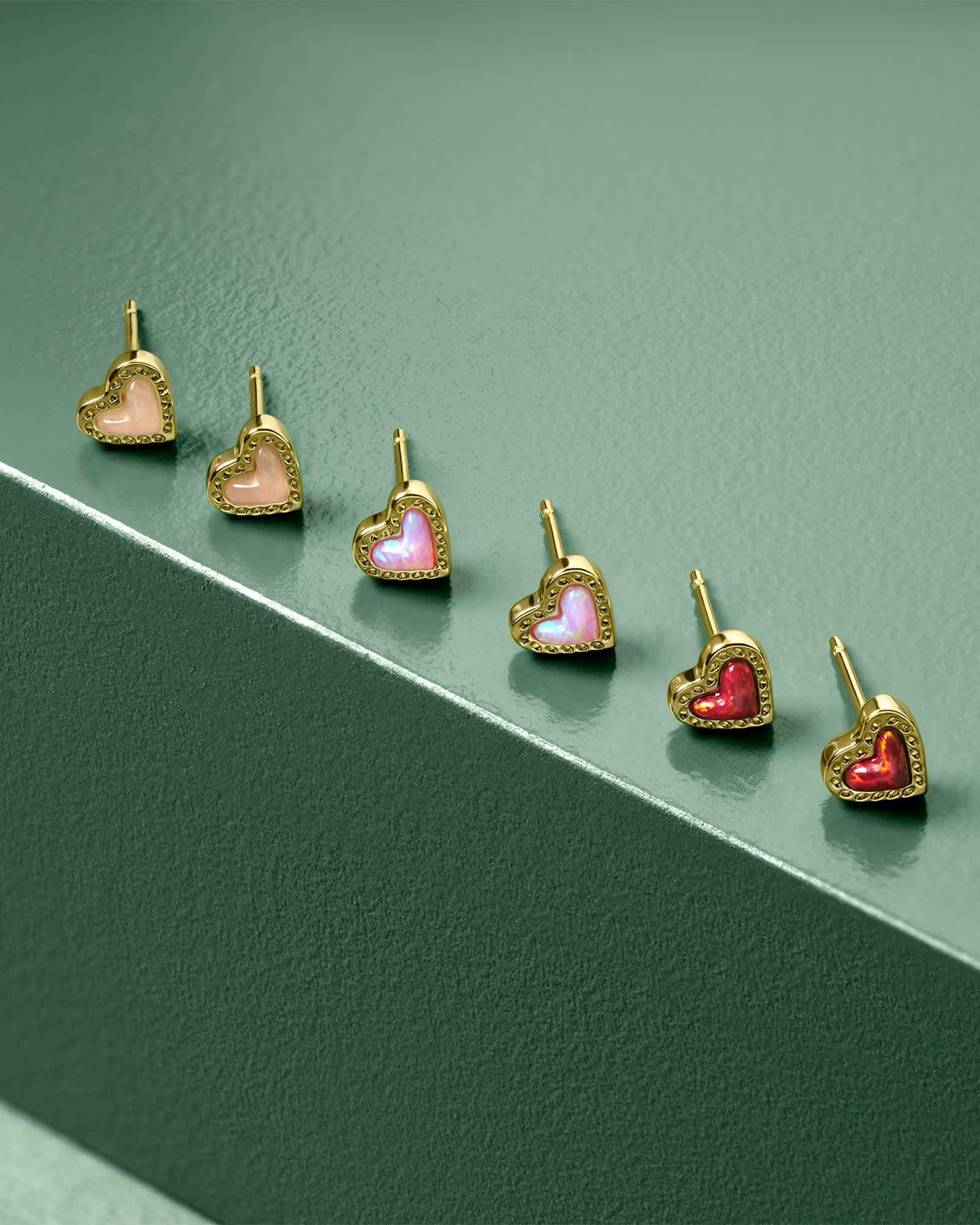 Mini Ari Heart Gold Stud Earrings in Rose Quartz Product Image