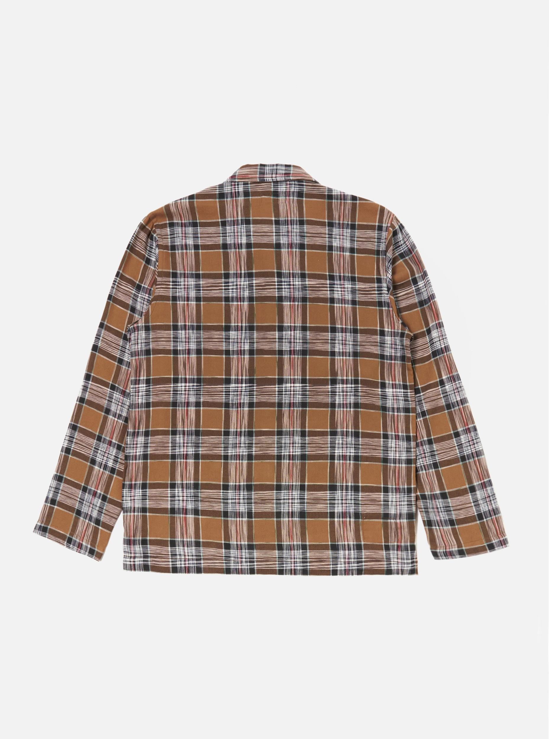 Universal Works Long Pyjama Set in Brown Ikat Twill Check Product Image