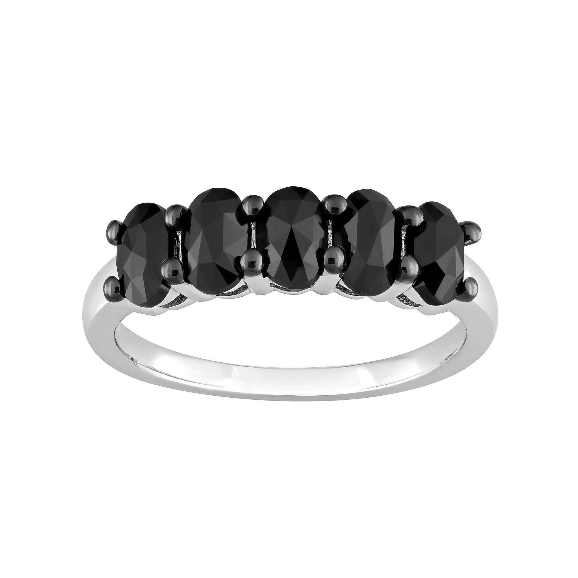 Stella Grace 14k White Gold 1 1/4 Carat T.W. Oval-Shape Black Diamond 5-Stone Ring, Women's, Size: 6 Product Image