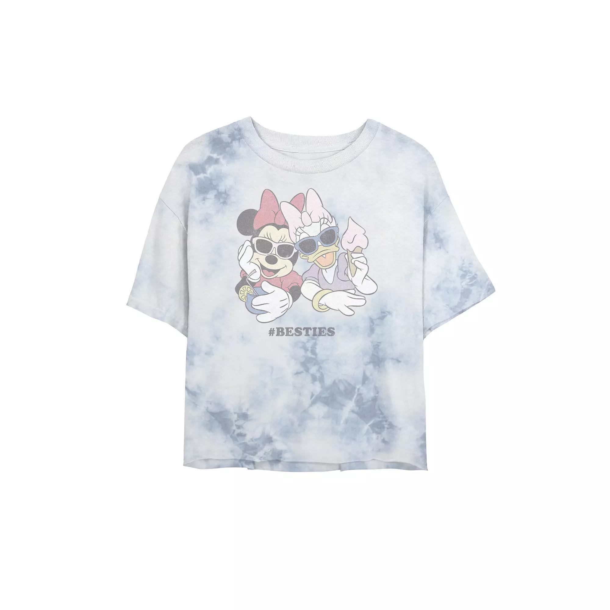 Juniors' Disney Minnie & Daisy Sunglasses and Treats Besties Bombard Wash Crop Graphic Tee, Women's, Size: Large, White Blue Product Image