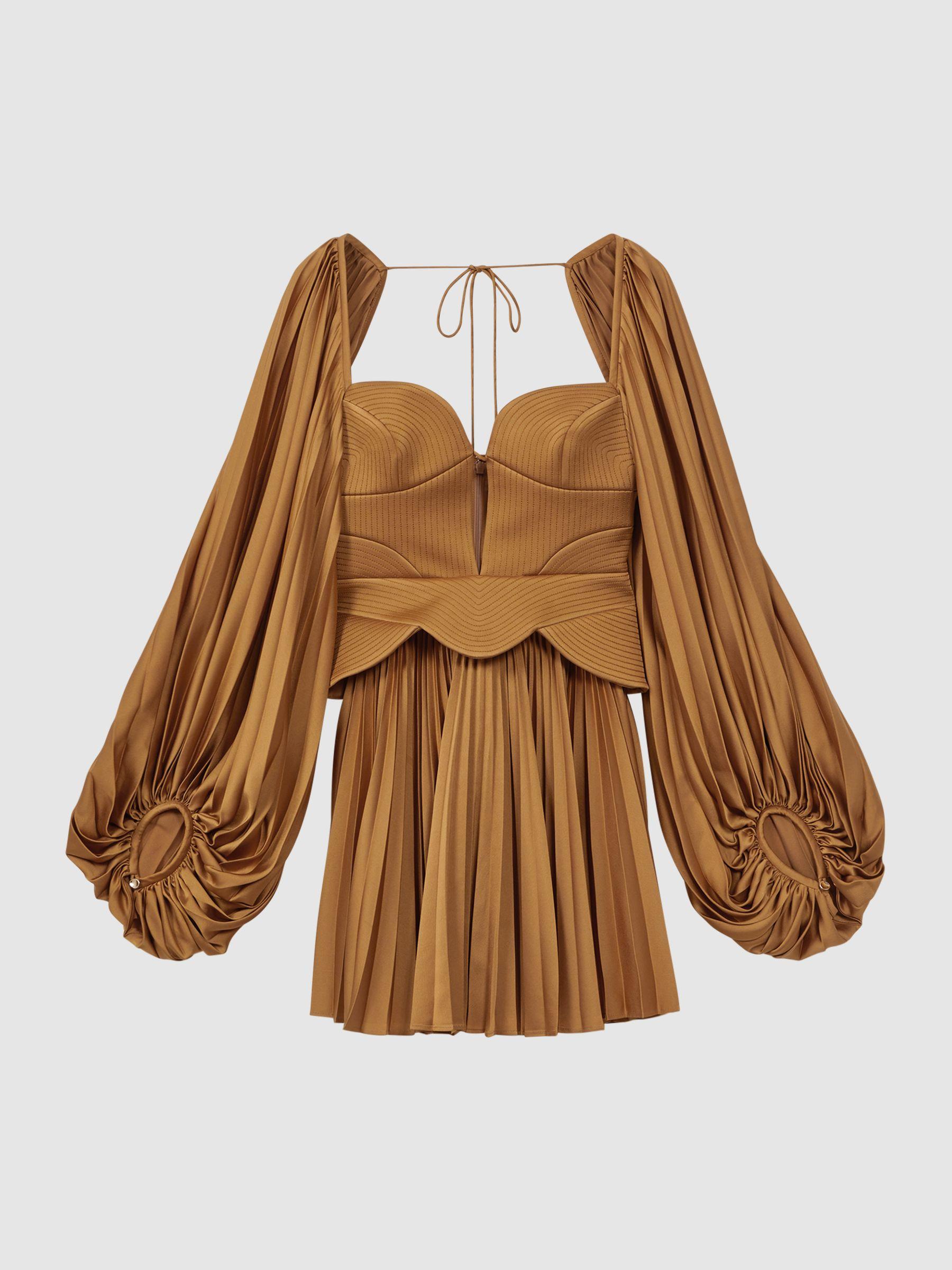 Acler Peplum Pleated Mini Dress in Gold Product Image