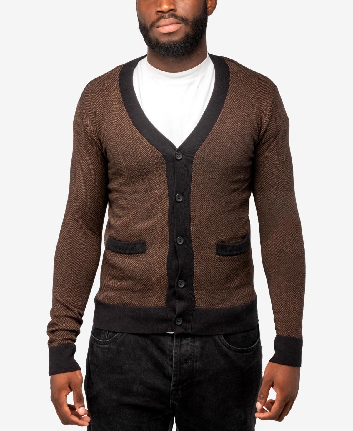 Men's Xray Herringbone Cardigan Sweater, Size: Large, Blue Product Image